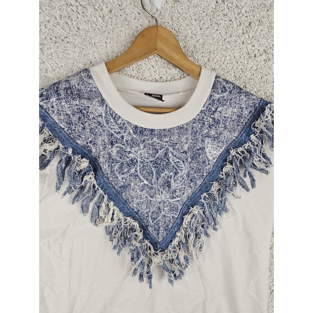 Vintage 90s Fruit Of The Loom Western Fringe T Shirt Adult Large Floral Made USA
